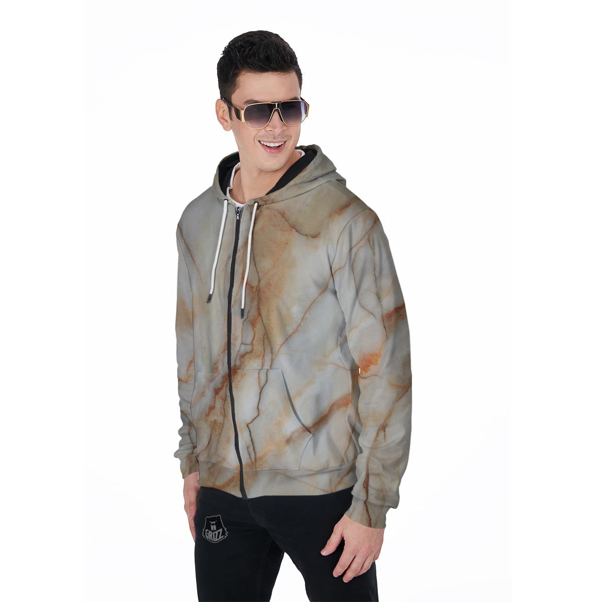 Brown Marble Men's Zip Up Hoodie-grizzshop