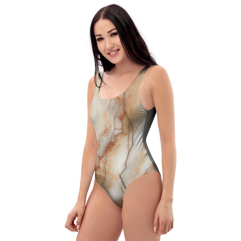 Brown Marble One Piece Swimsuite-grizzshop