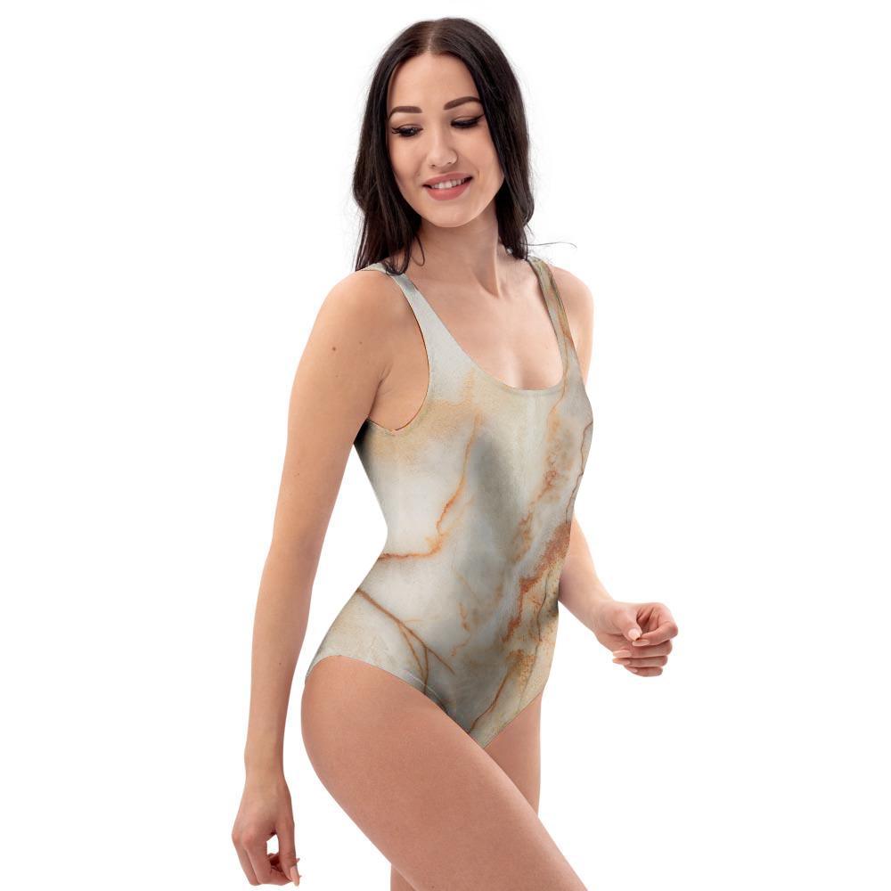 Brown Marble One Piece Swimsuite-grizzshop