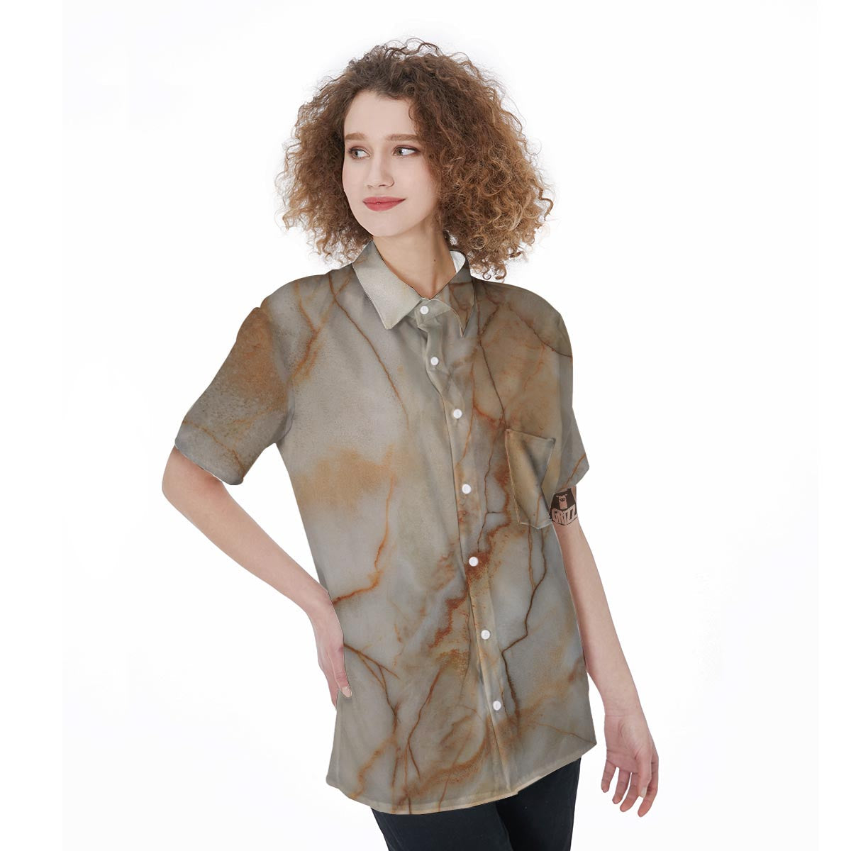 Brown Marble Women's Short Sleeve Shirts-grizzshop