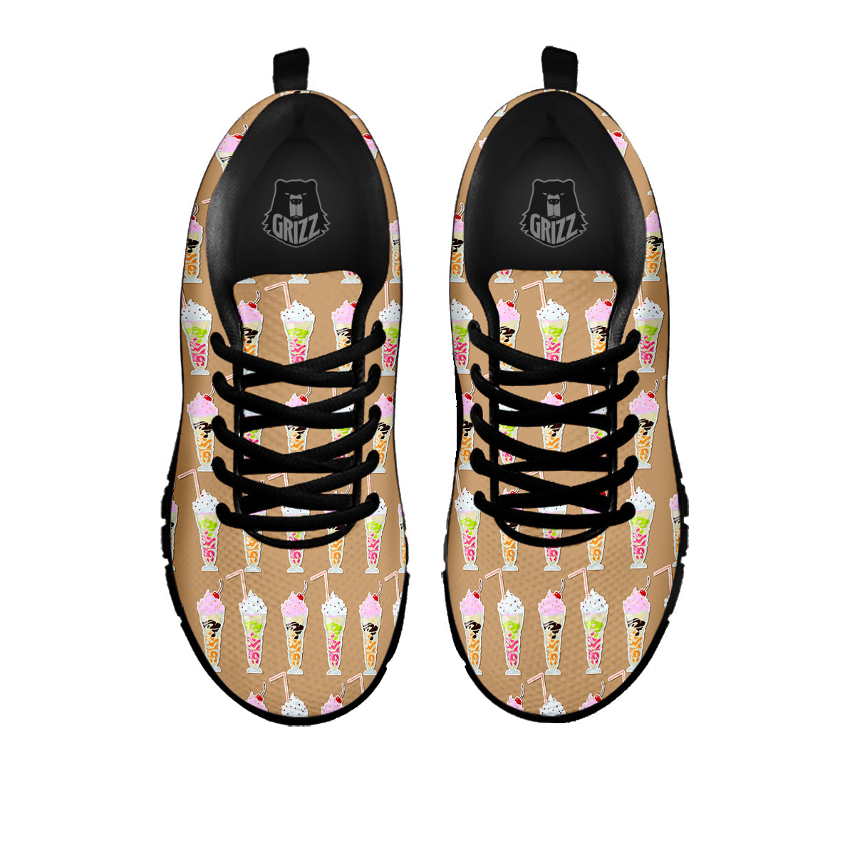 Brown Milkshake Print Pattern Black Sneaker-grizzshop