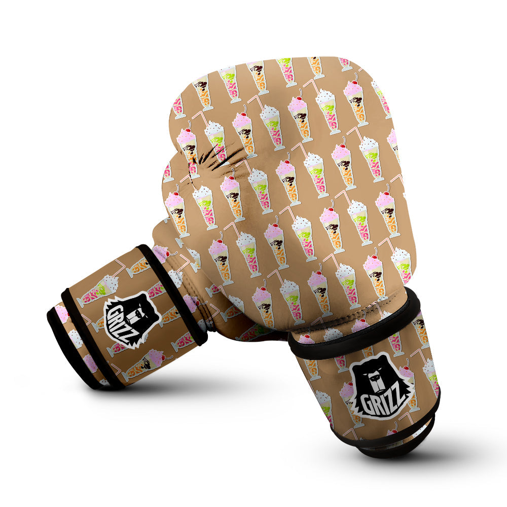 Brown Milkshake Print Pattern Boxing Gloves-grizzshop