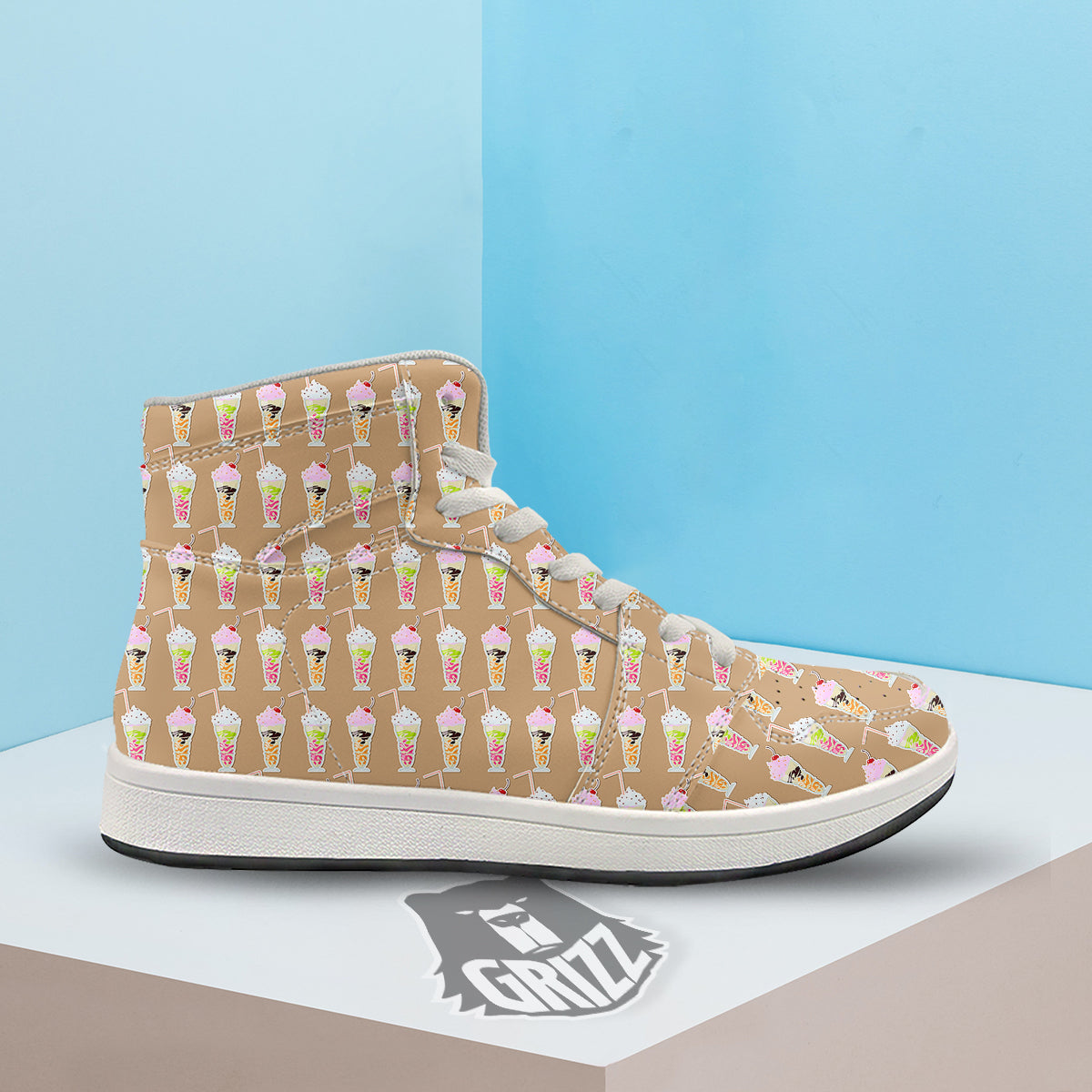 Brown Milkshake Print Pattern High Top Sneakers-grizzshop