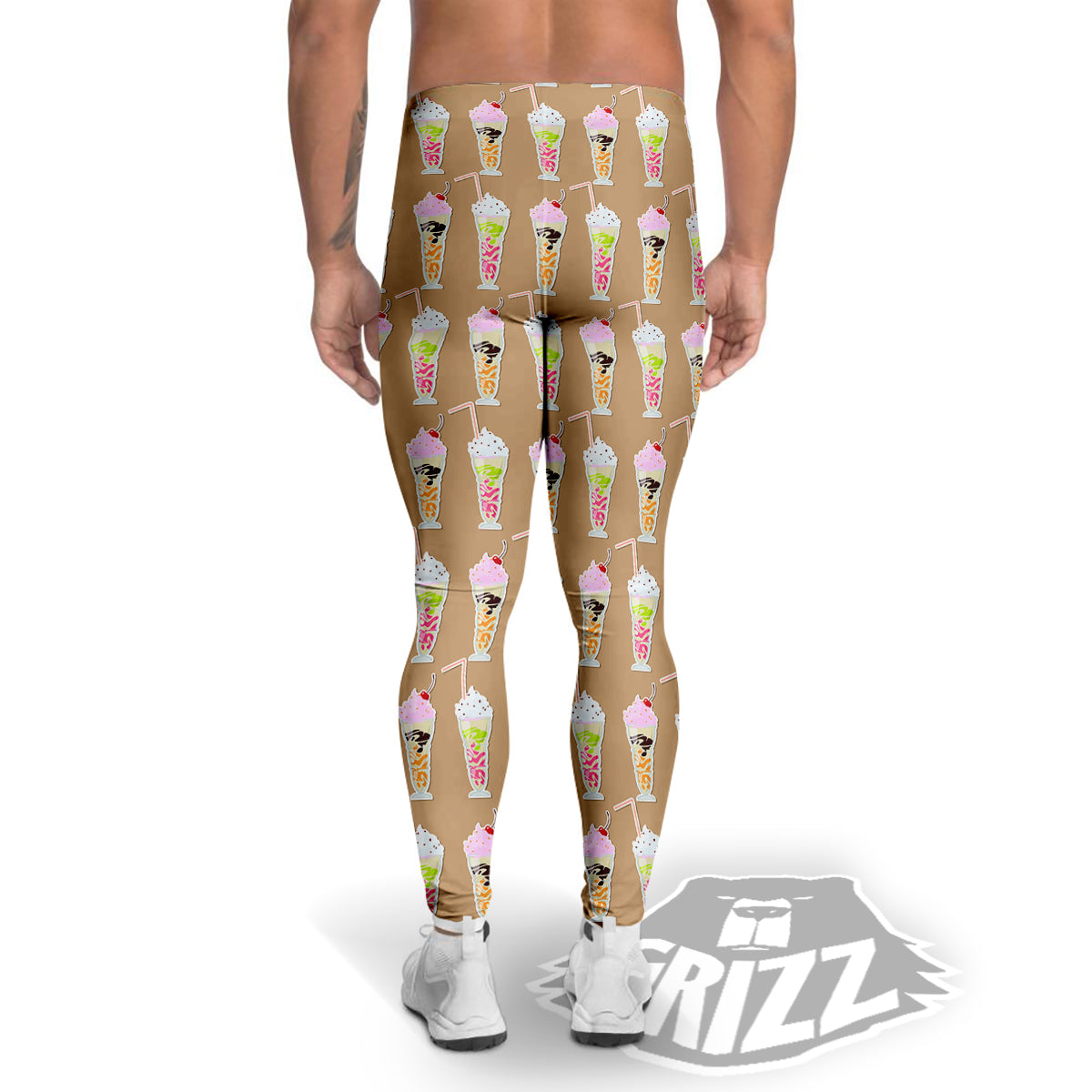 Brown Milkshake Print Pattern Men's Leggings-grizzshop