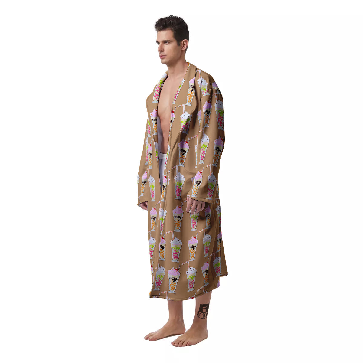 Brown Milkshake Print Pattern Men's Robe-grizzshop