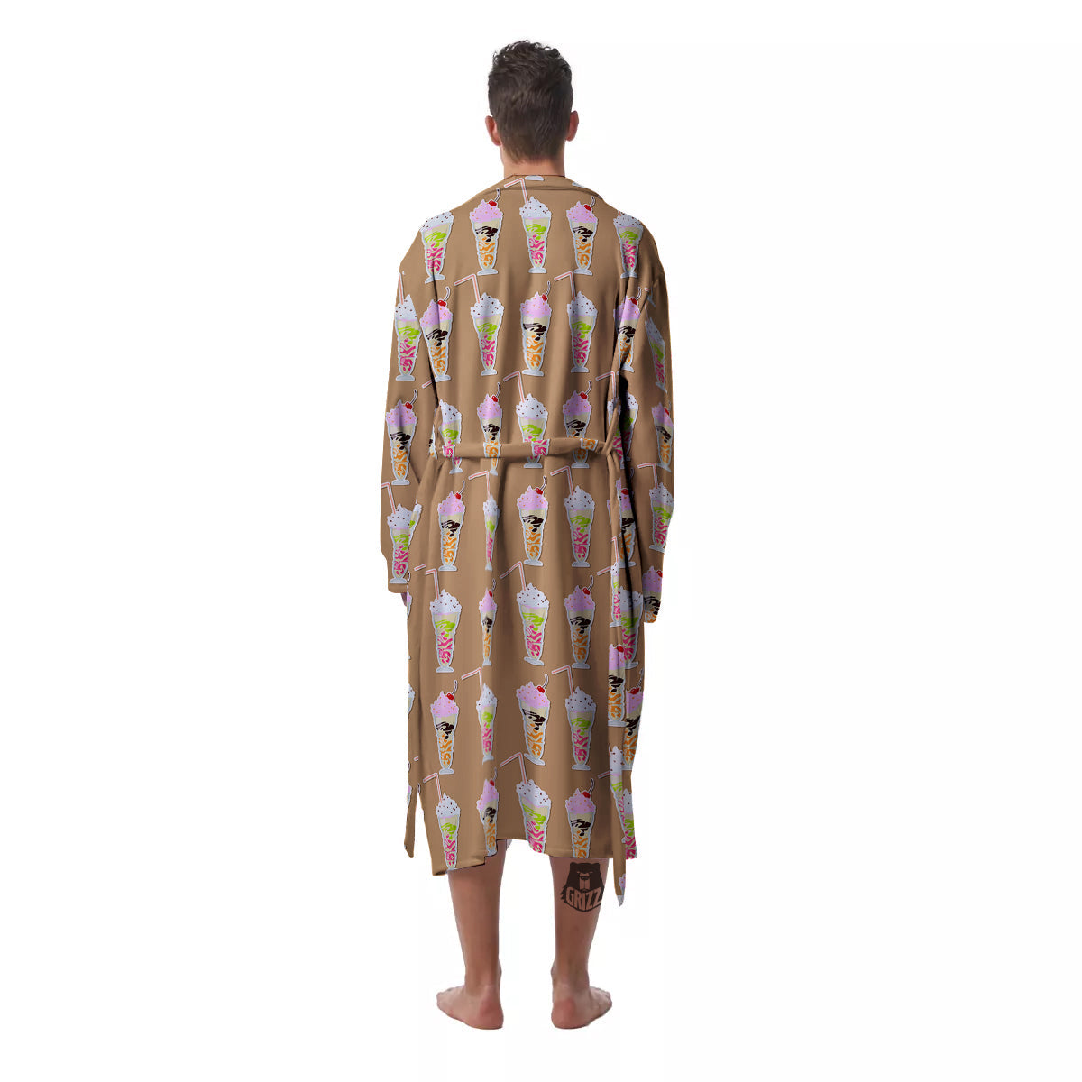 Brown Milkshake Print Pattern Men's Robe-grizzshop