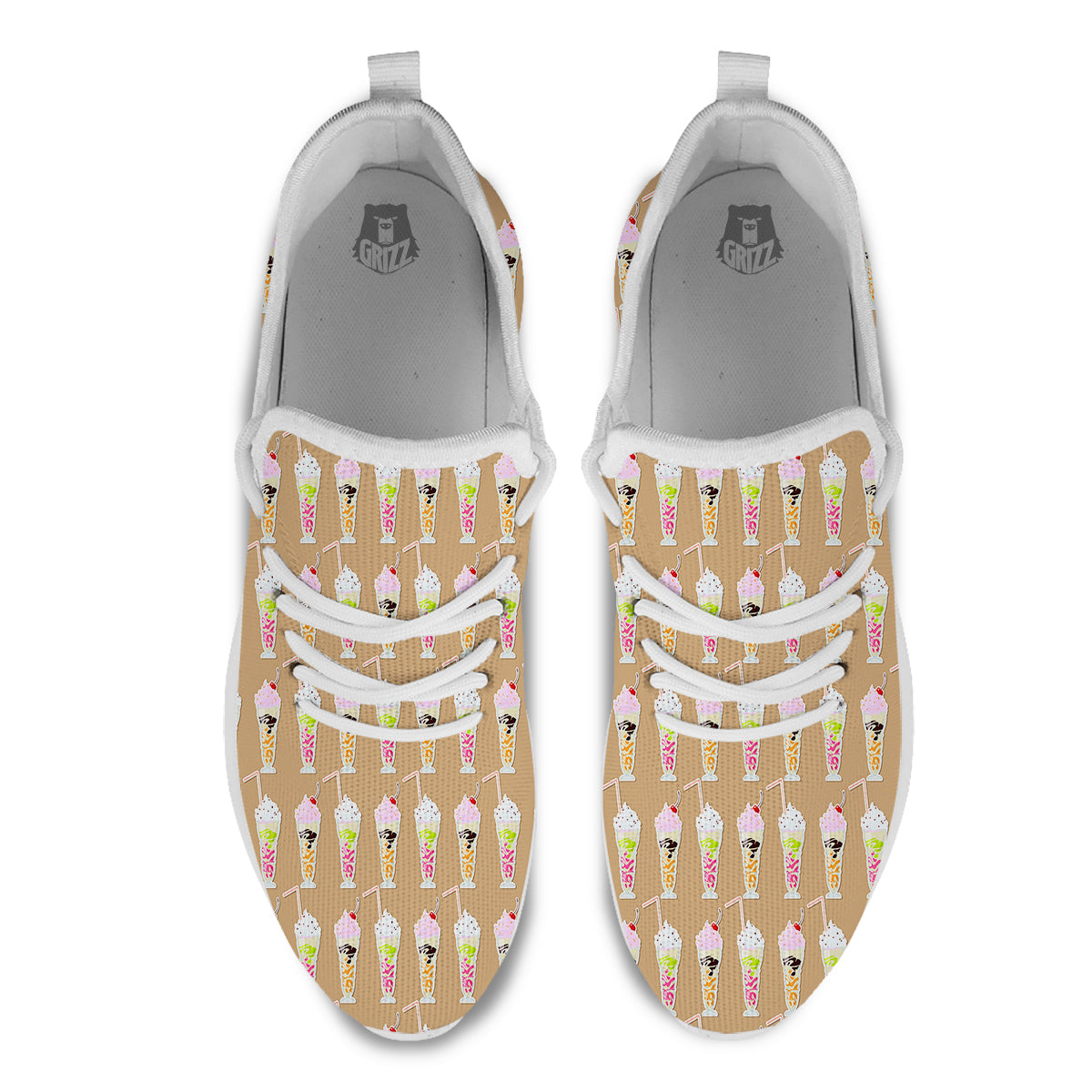 Brown Milkshake Print Pattern White Athletic Shoes-grizzshop