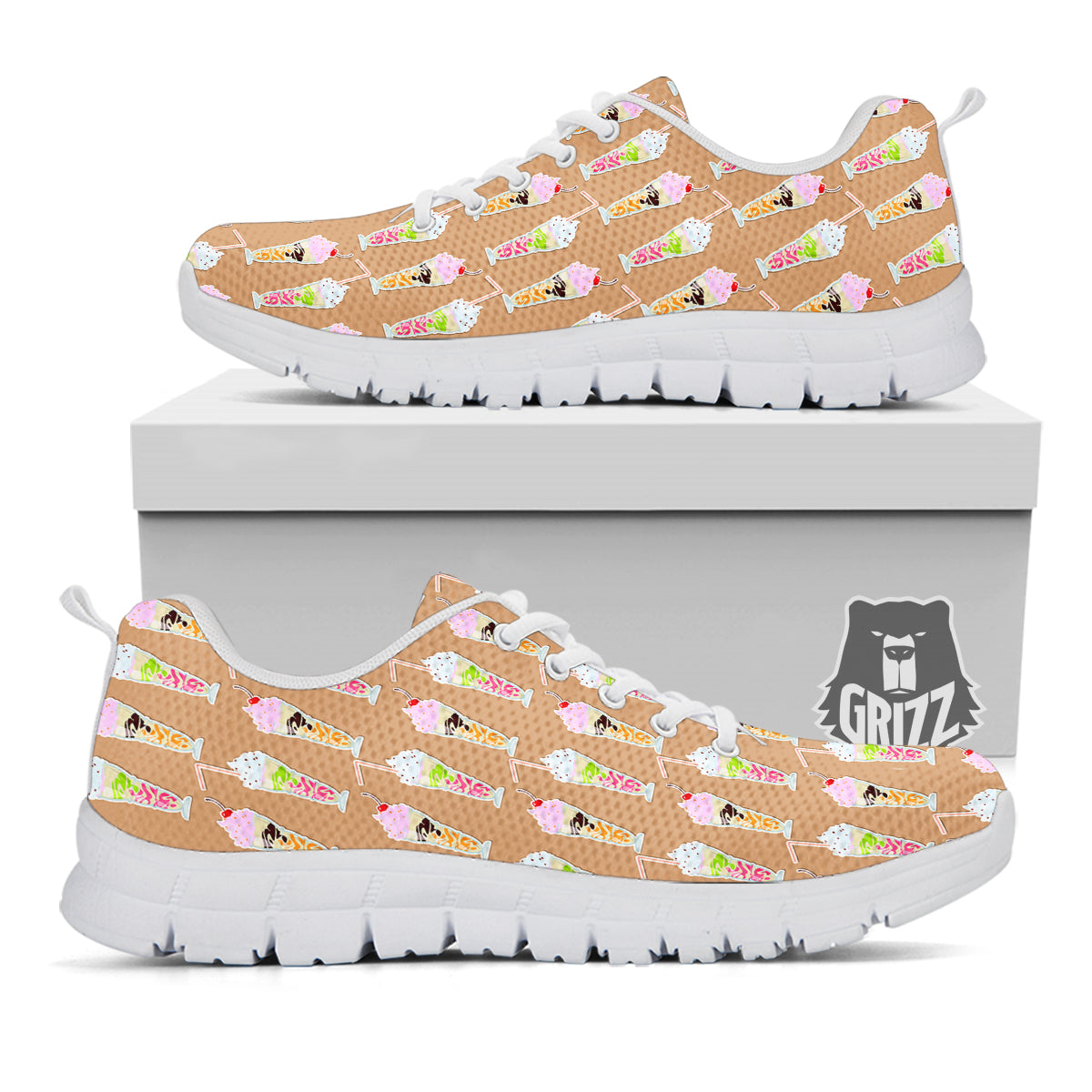 Brown Milkshake Print Pattern White Sneaker-grizzshop