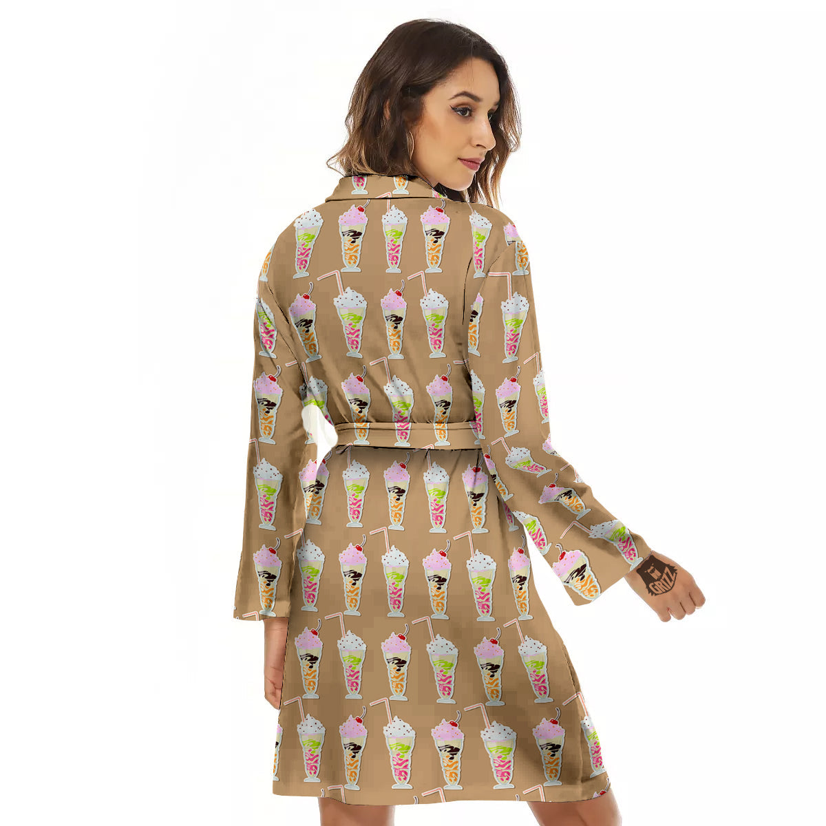 Brown Milkshake Print Pattern Women's Robe-grizzshop