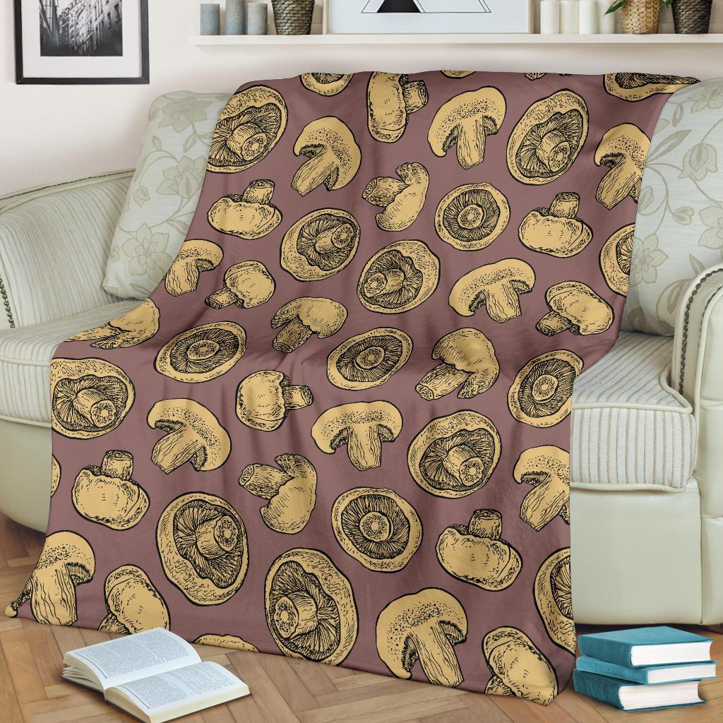 Brown Mushroom Pattern Print Blanket-grizzshop