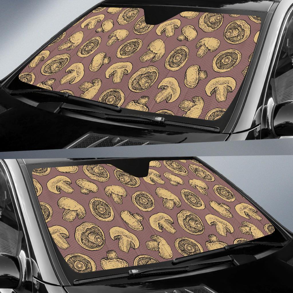 Brown Mushroom Pattern Print Car Sun Shade-grizzshop