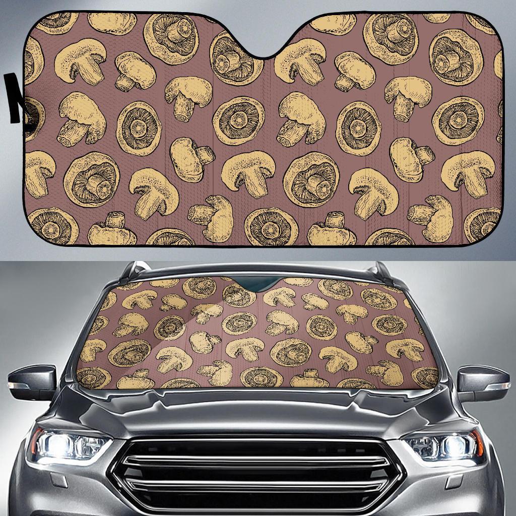 Brown Mushroom Pattern Print Car Sun Shade-grizzshop