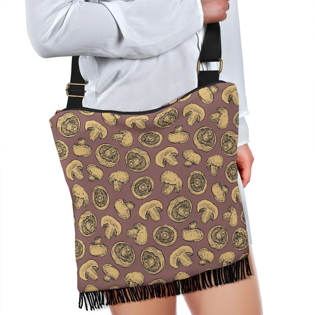 Brown Mushroom Pattern Print Crossbody Bags-grizzshop