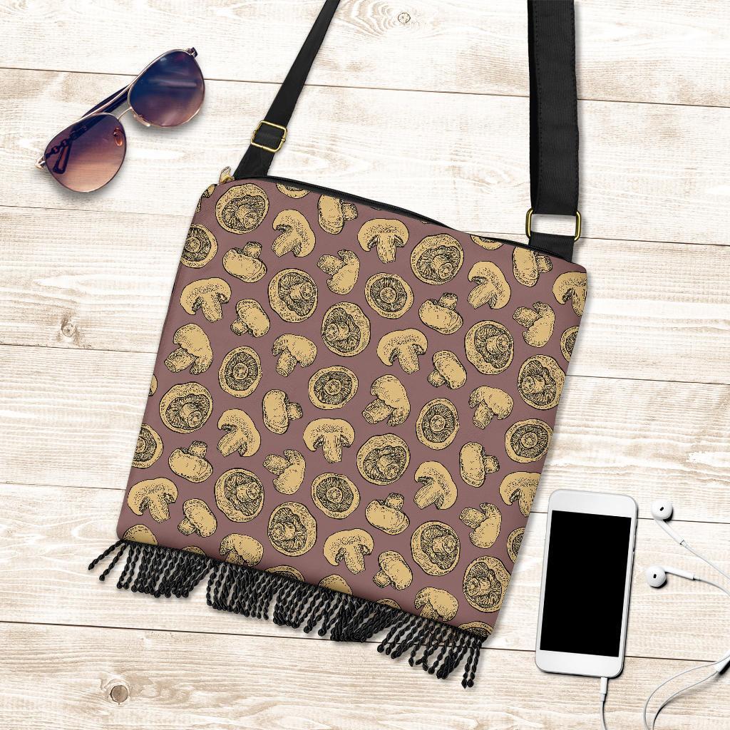 Brown Mushroom Pattern Print Crossbody Bags-grizzshop