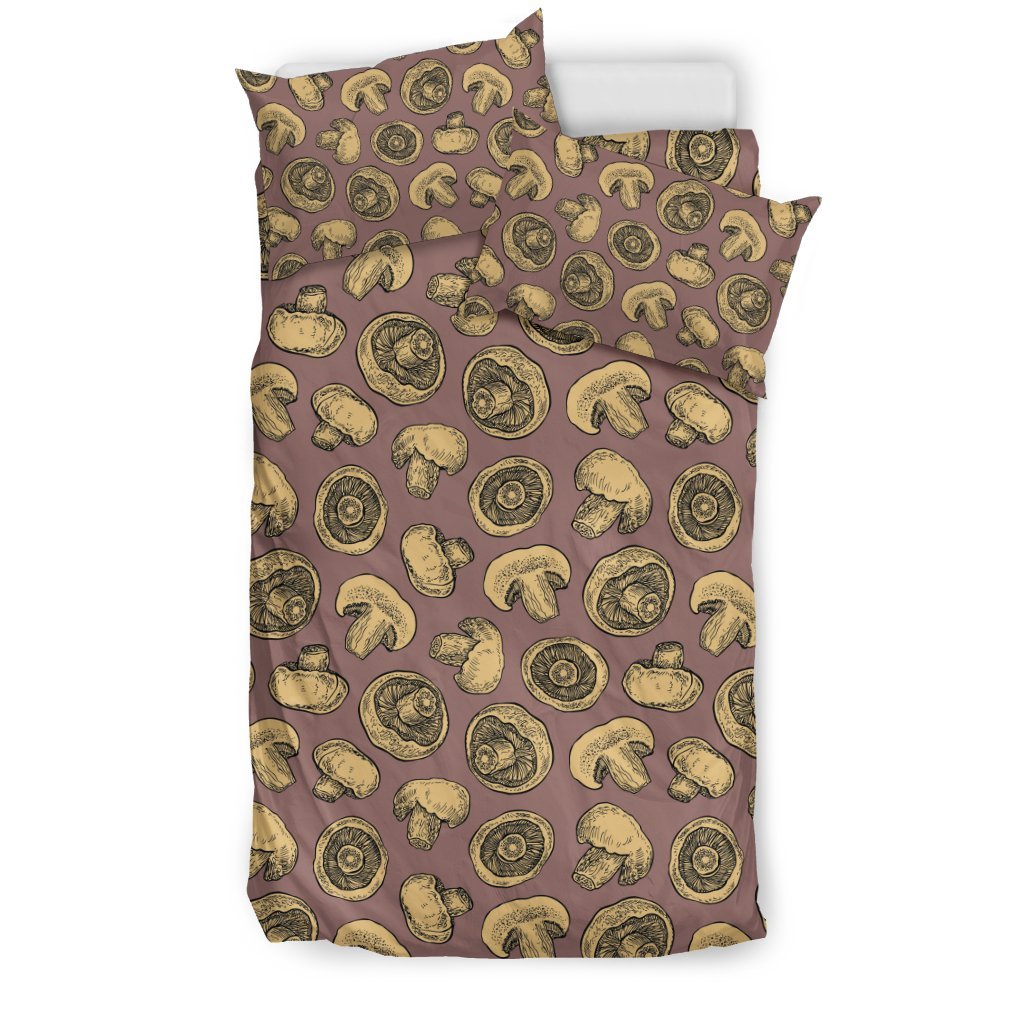 Brown Mushroom Pattern Print Duvet Cover Bedding Set-grizzshop