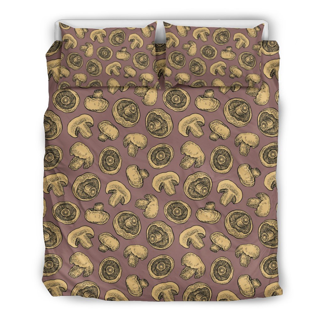 Brown Mushroom Pattern Print Duvet Cover Bedding Set-grizzshop