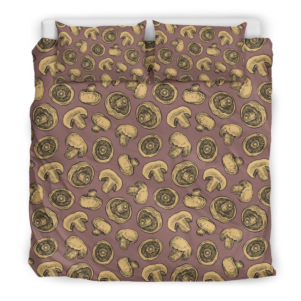 Brown Mushroom Pattern Print Duvet Cover Bedding Set-grizzshop