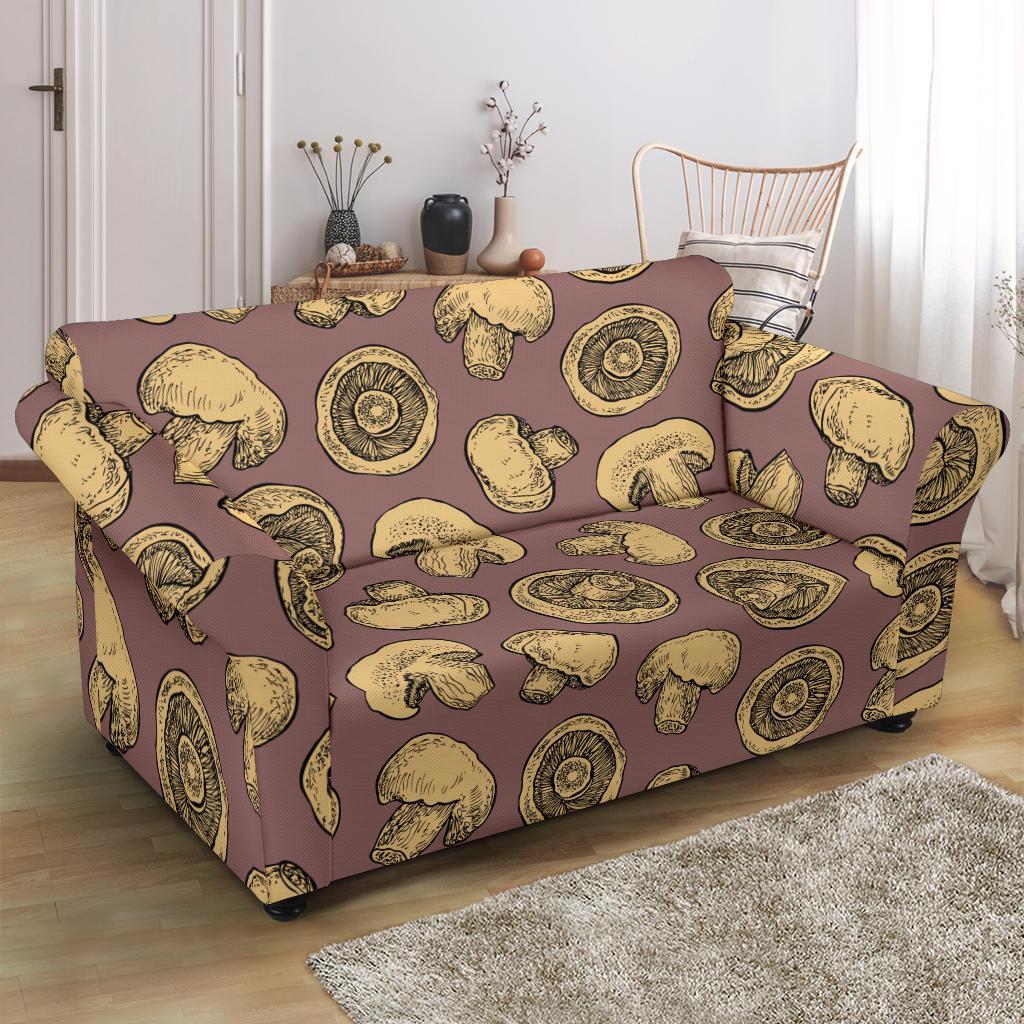 Brown Mushroom Pattern Print Loveseat Cover-grizzshop