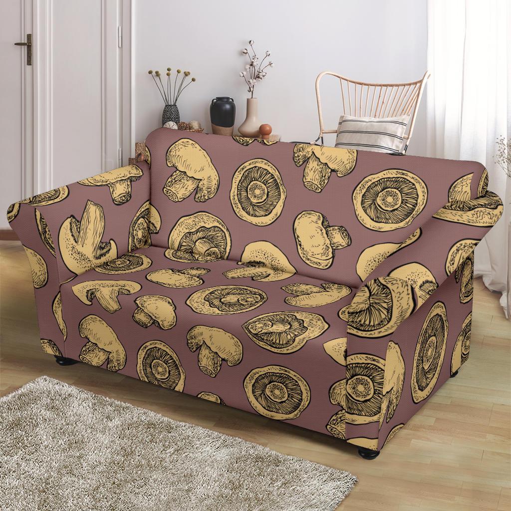 Brown Mushroom Pattern Print Loveseat Cover-grizzshop