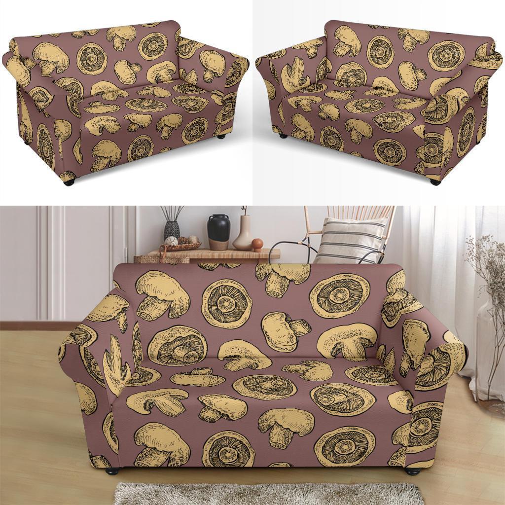 Brown Mushroom Pattern Print Loveseat Cover-grizzshop