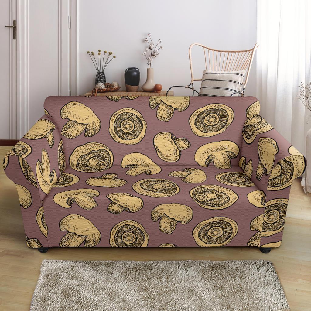 Brown Mushroom Pattern Print Loveseat Cover-grizzshop