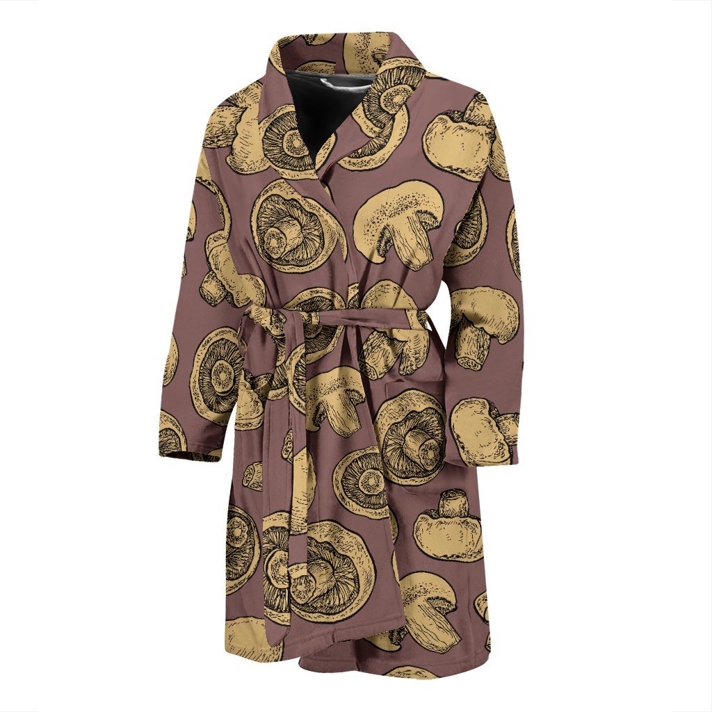 Brown Mushroom Pattern Print Men Long Robe-grizzshop