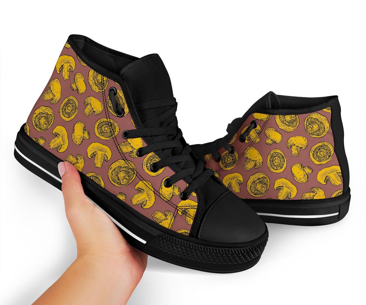 Brown Mushroom Pattern Print Men Women's High Top Shoes-grizzshop