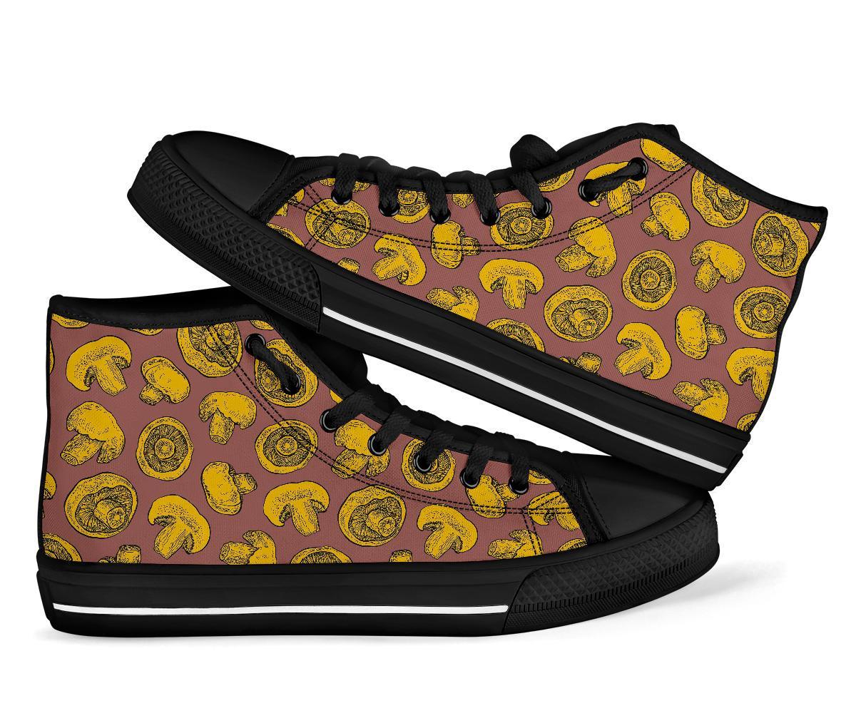 Brown Mushroom Pattern Print Men Women's High Top Shoes-grizzshop