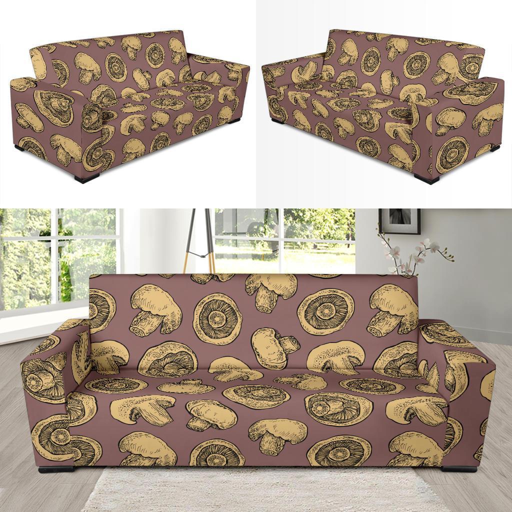 Brown Mushroom Pattern Print Sofa Covers-grizzshop