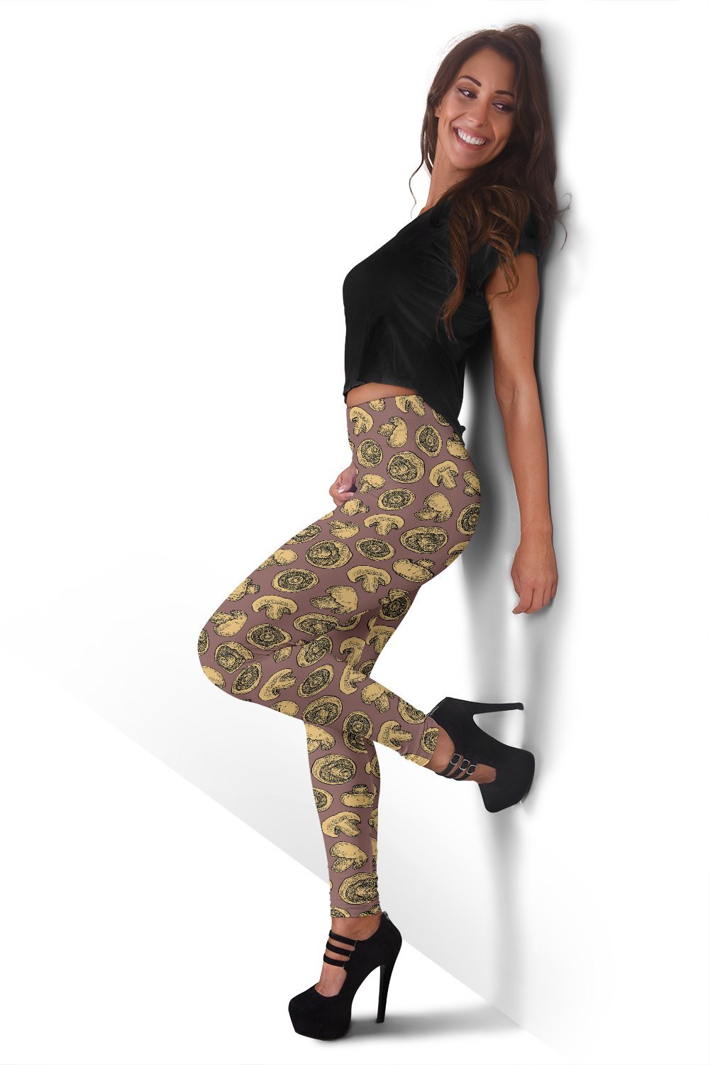 Brown Mushroom Pattern Print Women Leggings-grizzshop