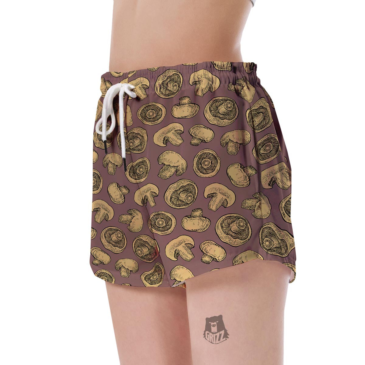 Brown Mushroom Pattern Print Women's Shorts-grizzshop