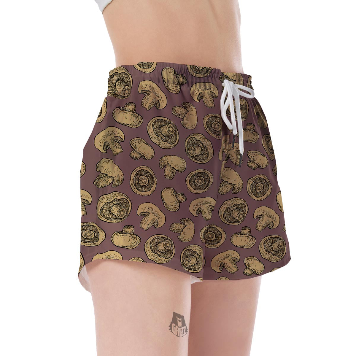 Brown Mushroom Pattern Print Women's Shorts-grizzshop