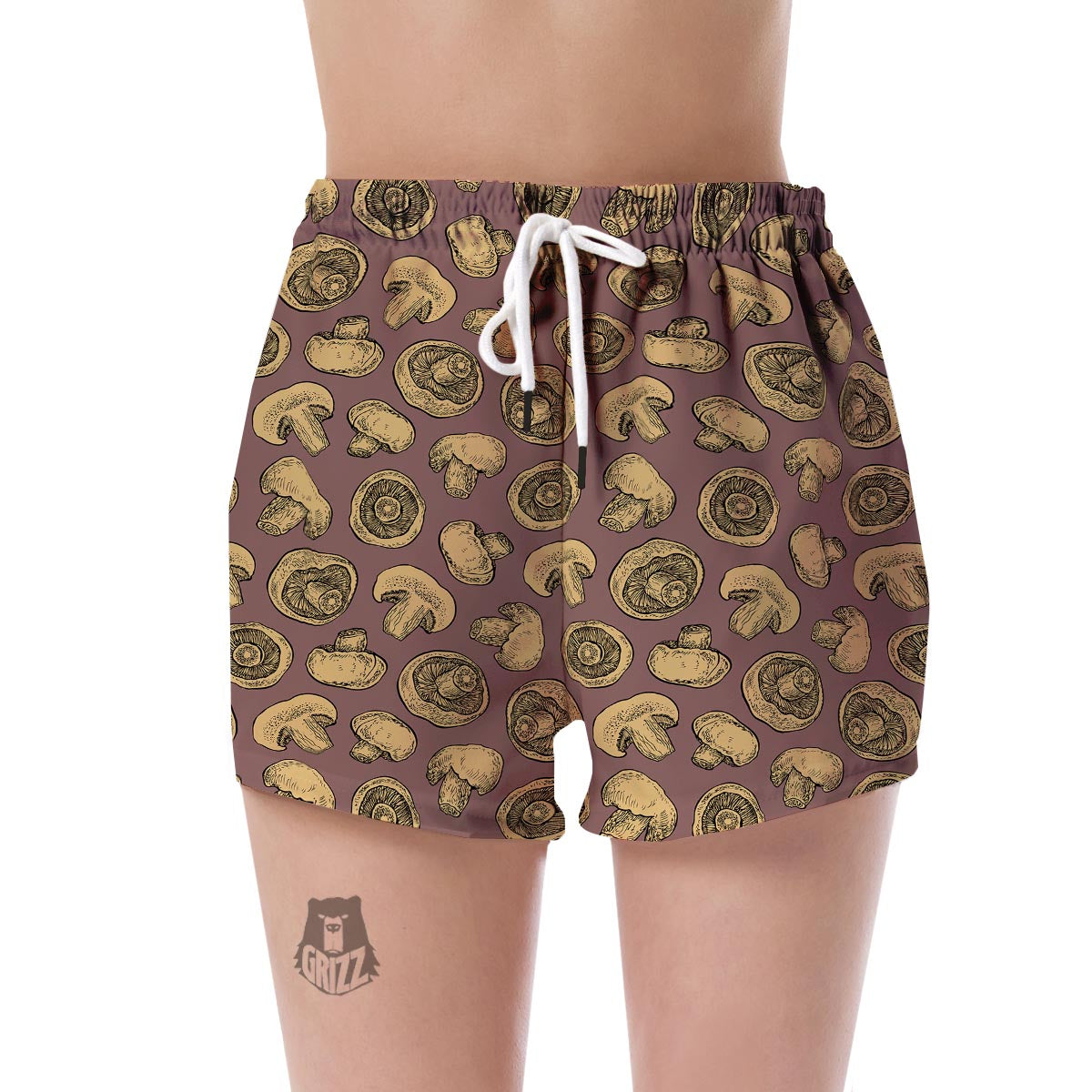 Brown Mushroom Pattern Print Women's Shorts-grizzshop