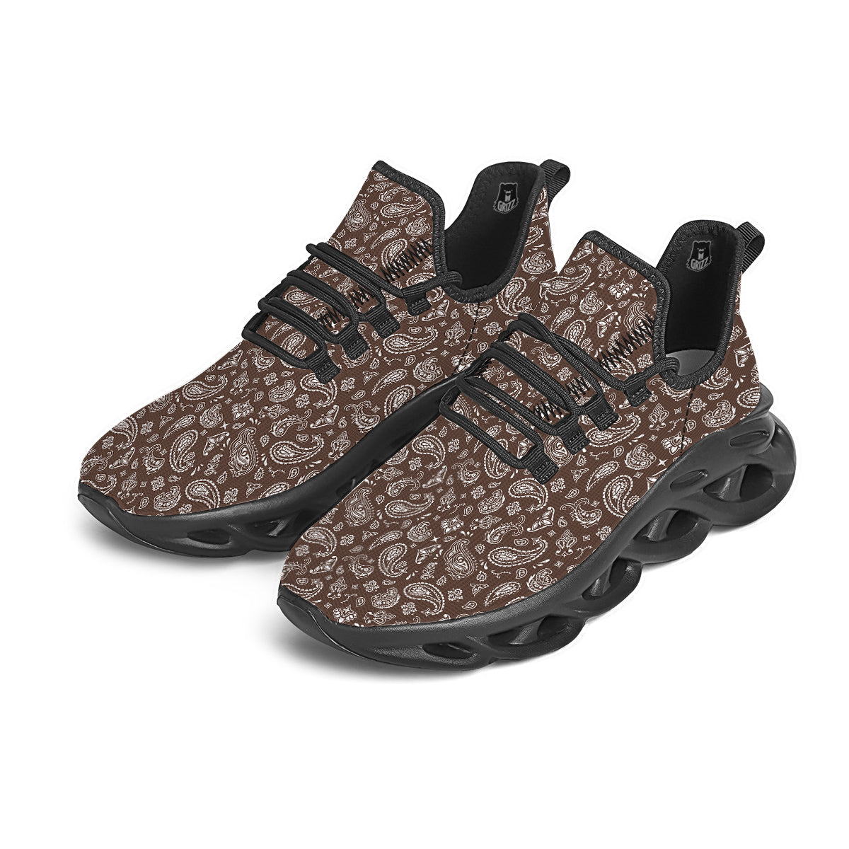 Brown Paisley Bandana Print Black Running Shoes-grizzshop