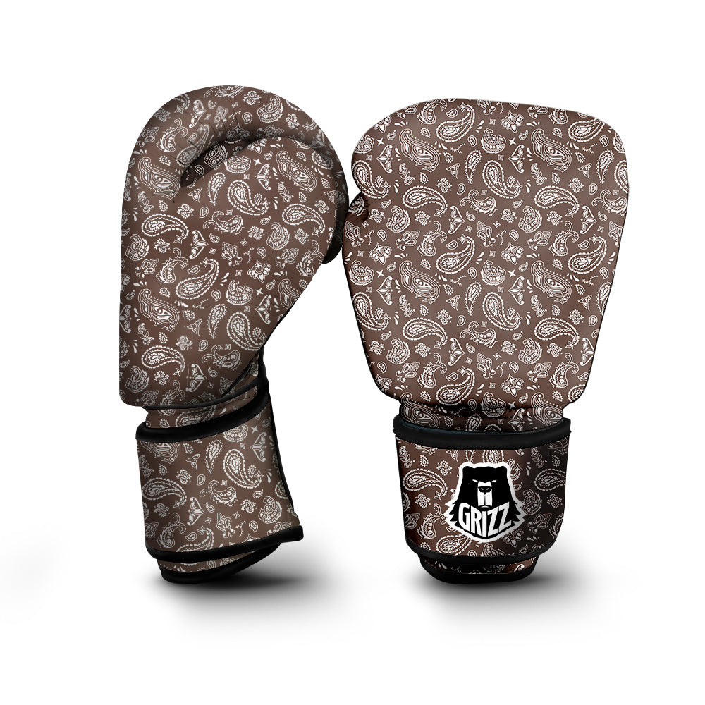 Brown Paisley Bandana Print Boxing Gloves-grizzshop