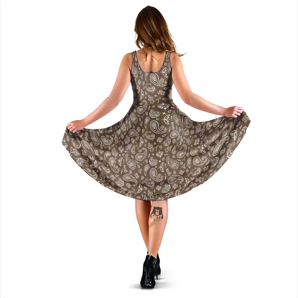 Brown Paisley Bandana Print Dress-grizzshop