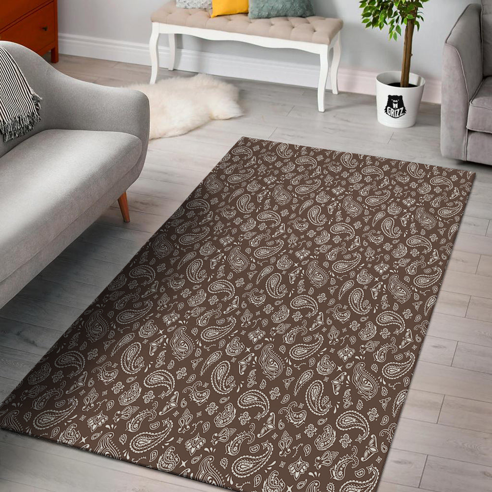 Brown Paisley Bandana Print Floor Mat-grizzshop