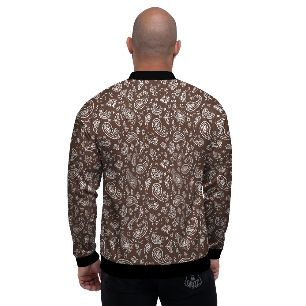 Brown Paisley Bandana Print Men's Bomber Jacket-grizzshop