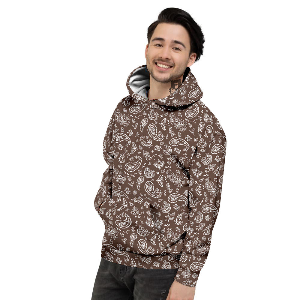 Brown Paisley Bandana Print Men's Hoodie-grizzshop