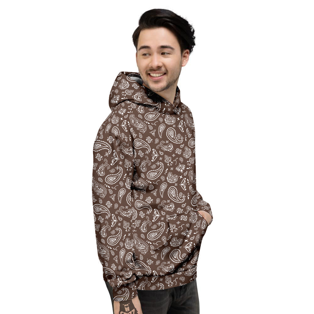 Brown Paisley Bandana Print Men's Hoodie-grizzshop