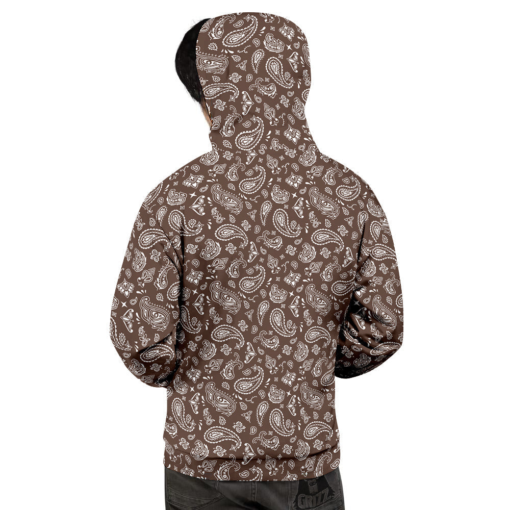 Brown Paisley Bandana Print Men's Hoodie-grizzshop