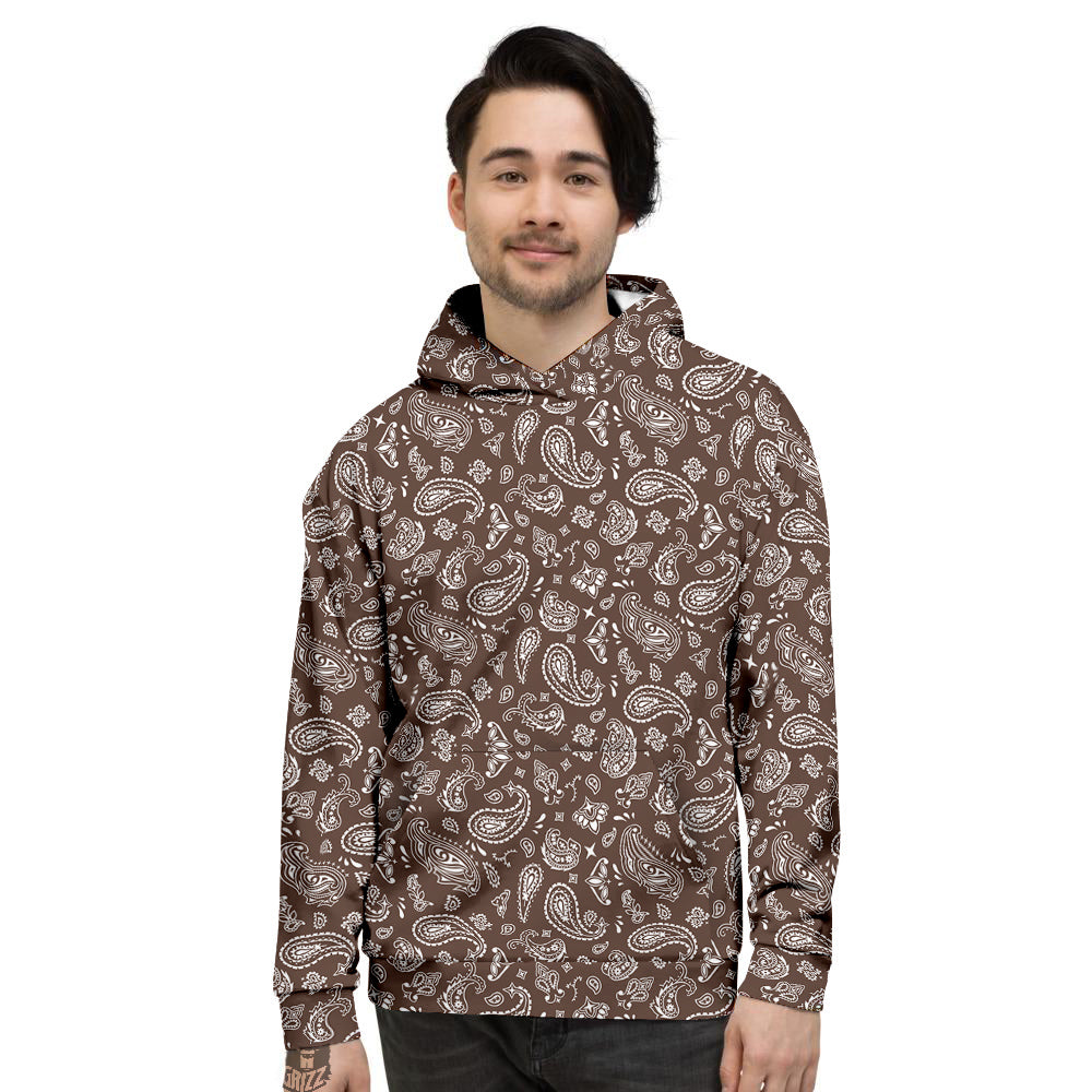 Brown Paisley Bandana Print Men's Hoodie-grizzshop