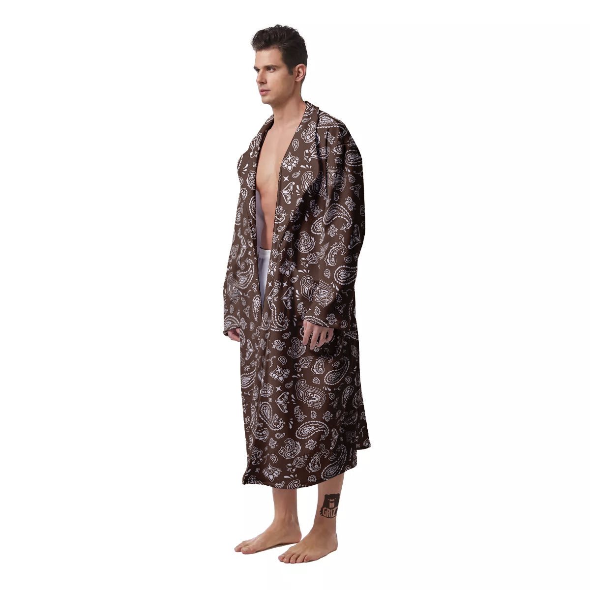 Brown Paisley Bandana Print Men's Robe-grizzshop