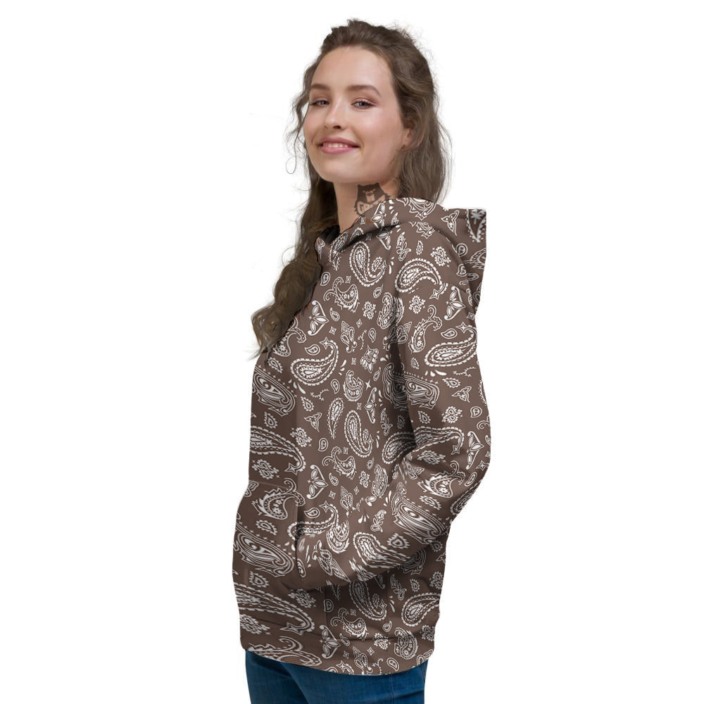 Brown Paisley Bandana Print Women's Hoodie-grizzshop