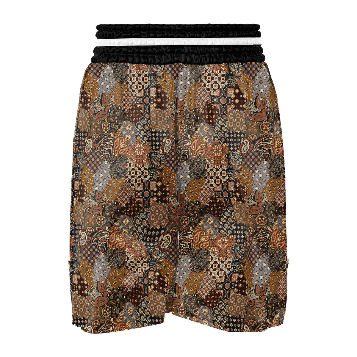 Brown Patchwork Paisley Print Pattern Boxing Shorts-grizzshop