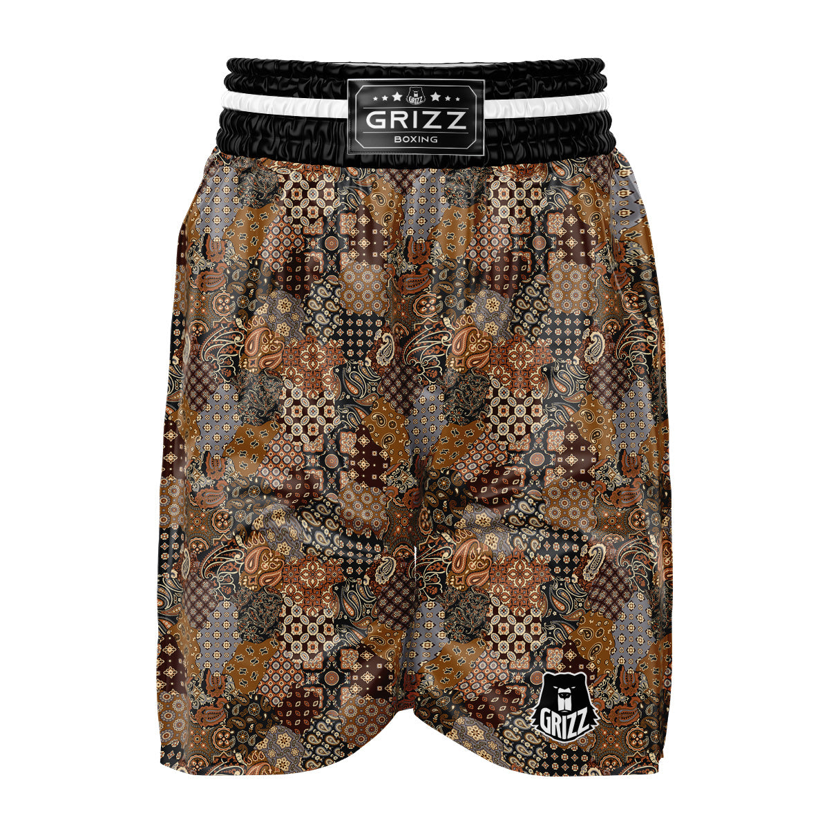 Brown Patchwork Paisley Print Pattern Boxing Shorts-grizzshop