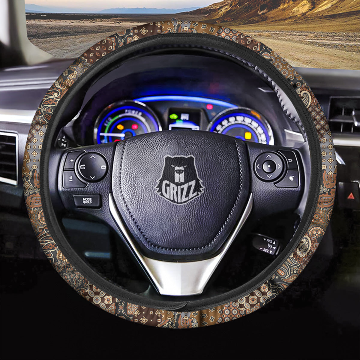 Brown Patchwork Paisley Print Pattern Car Steering Wheel Cover-grizzshop