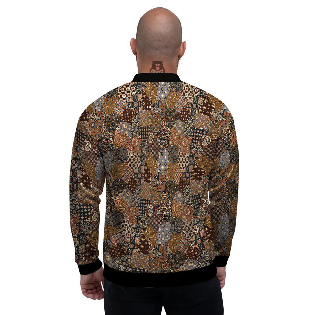Brown Patchwork Paisley Print Pattern Men's Bomber Jacket-grizzshop