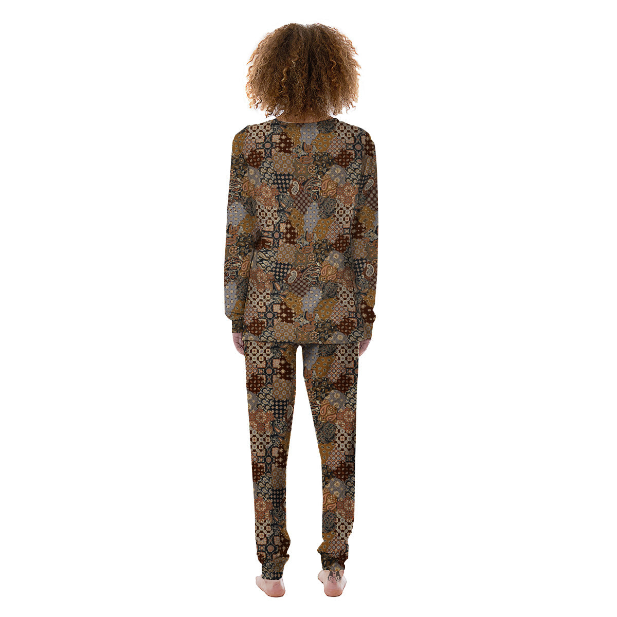 Brown Patchwork Paisley Print Pattern Women's Pajamas-grizzshop