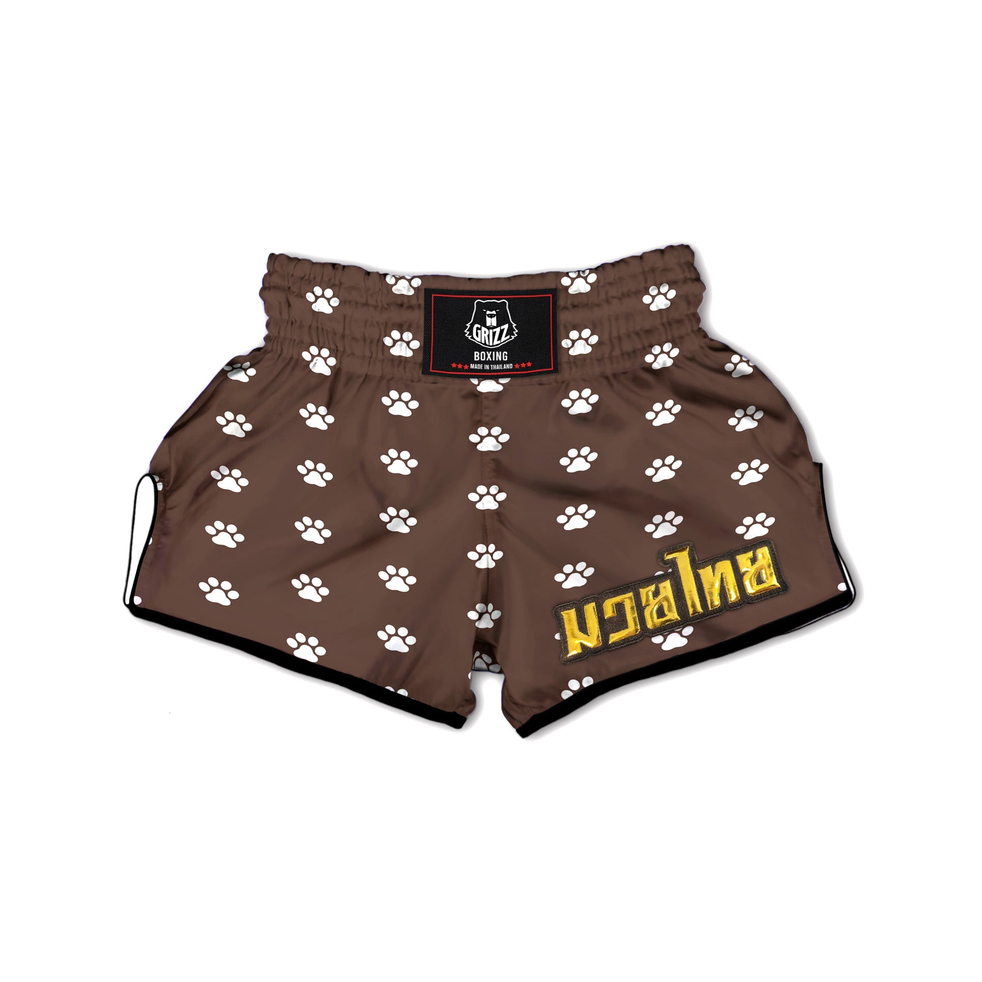 Brown Paw Print Muay Thai Boxing Shorts-grizzshop